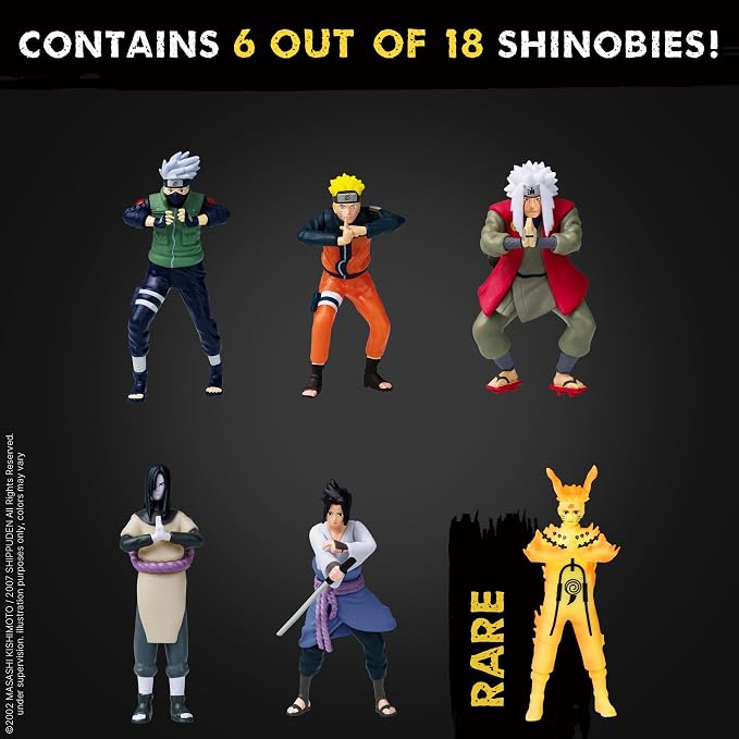P.M.I. Naruto Shippuden Collectible Mini Figures 6 Pack Deluxe Box | Anime Action Toy Set Featuring Team 7 Ninjas, Akatsuki, Legendary Sannin & Rare Shinobi (Assortment B)