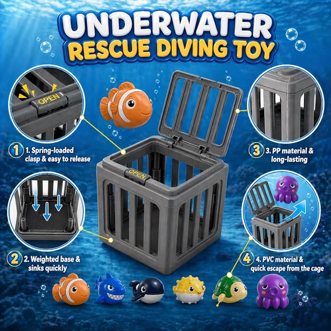 nooncrazy Pool Diving Toys for Kids, 6PCS Underwater Dive Rescue Toys for Water Swimming Dive Pool Game & Children's Bath, Fun Summer Floating Toys for Boys Girls Age 3-12