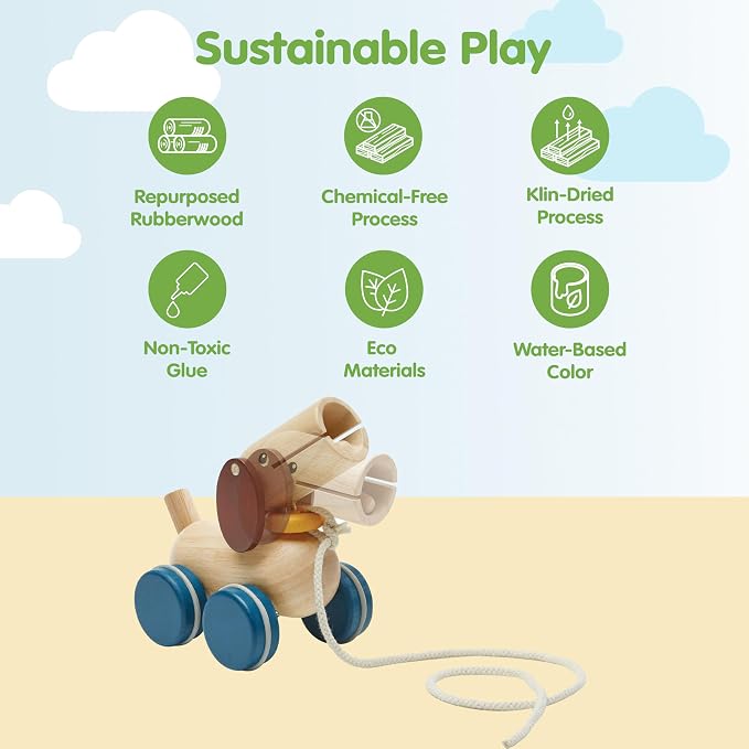 PlanToys® Puppy Wooden Push & Pull Toy | Montessori Inspired Walking Toy for Balance, Coordination & Active Play | Eco Friendly Toddler Movement Activity
