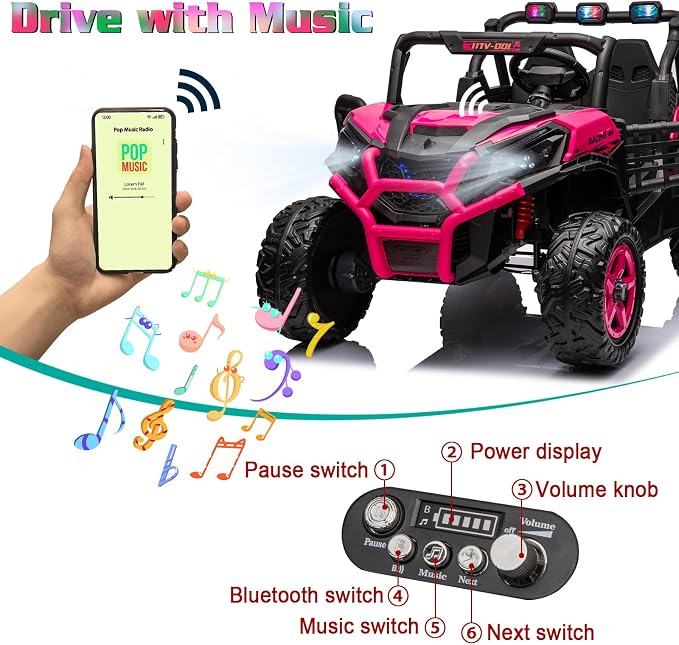4WD UTV 24V Ride On Toys for Big Kids Ride On 2 Seater Ride On Toys Kids | 2 Seater Ride On Car for Kids Side-by-Side UTV Electric Cars for Kids Electric Ride Car Ride On Toys for Kids 4-8