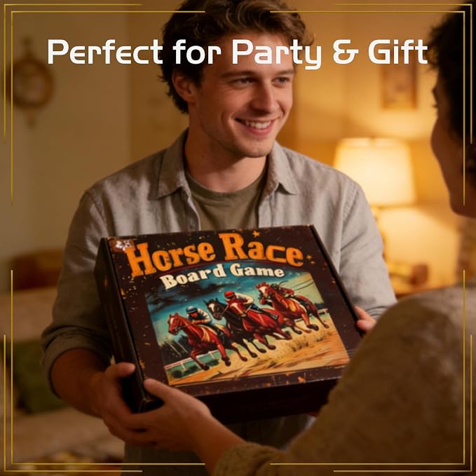 Jyquorp Horse Race Board Game, Solid Wood Foldable Racing Board with 11 Metal Horses, 2 Dice and 2 Boxes of Cards, Portable Travel Game for Family Parties and Holiday Gatherings