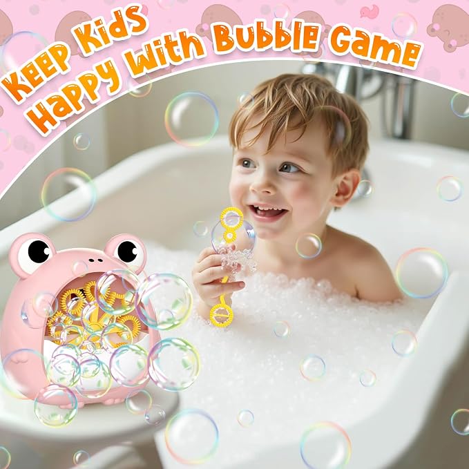 Frog Bubble Machine Toys for Kids 3-8 Years Old: Bubble Blower Maker with 2 Solutions, Outdoor Party Toy, Birthday Gift for 3 4 5 6 7 8 Year Old Girls Boys, Pink