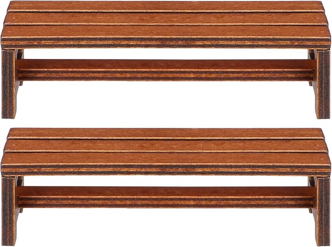 Uonlytech 2Pcs Wooden Mini House Bench Miniature Furniture for Dollhouse Decorative Miniature Bench Model for Bedroom and Dining Accessories