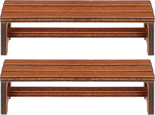 Uonlytech 2Pcs Wooden Mini House Bench Miniature Furniture for Dollhouse Decorative Miniature Bench Model for Bedroom and Dining Accessories