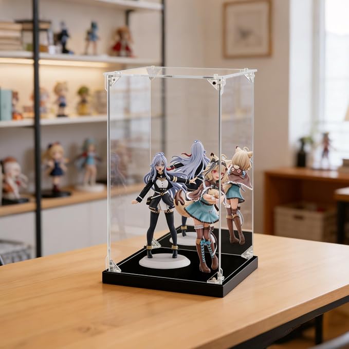 Acrylic Display Case for Collectibles Assemble Boxing Glove Display Case with Mirrored Back, Clear Acrylic Display Box Showcase for Action Figures Lego Model Doll Toys Display (8x7x13.8 inch)