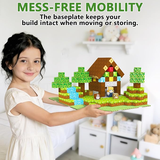 9 Pack Magnetic Blocks Baseplate, Magnetic Cubes Plate for Minecraft Magnetic Building Blocks-Baseplate 4" x 4", STEM Magnet Toys for Kids Boys Girls Age 3+ Years Old Christmas Birthday Gifts