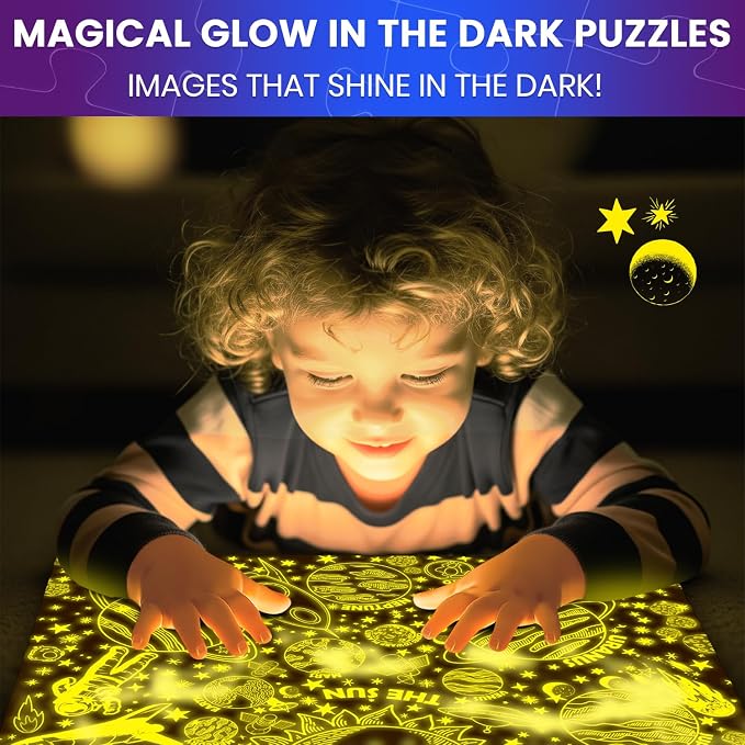 QUOKKA 100 Puzzles for Kids Ages 4-6 – Glow-in-the-Dark USA Map World Map and Solar System – Educational Floor Puzzles for Kids Ages 6-8 – Geography Learning Toys for 5-8 Year Olds