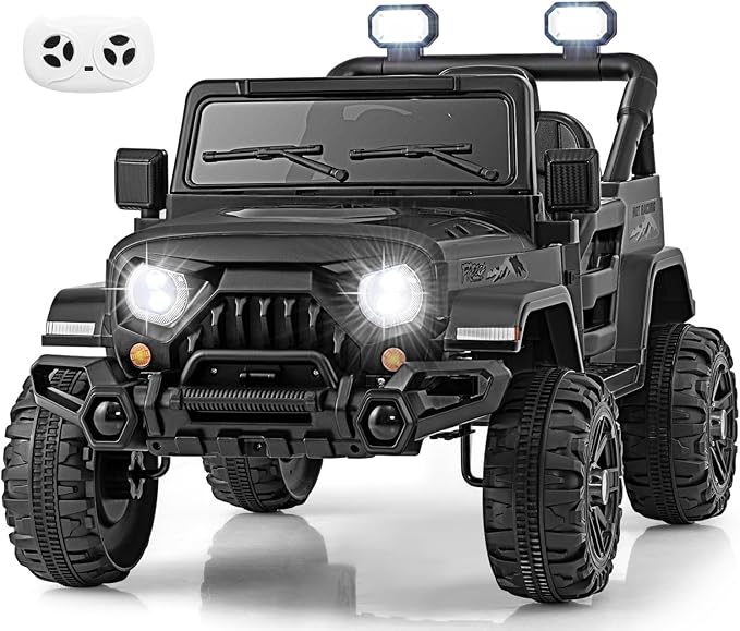 OLAKIDS Ride on Truck, 12V Battery Powered Electric Vehicle for Kids with Remote Control, Bluetooth, Power Display, LED Lights, Music Player, Ride on Toy for 3+ Boys Girls (Black)