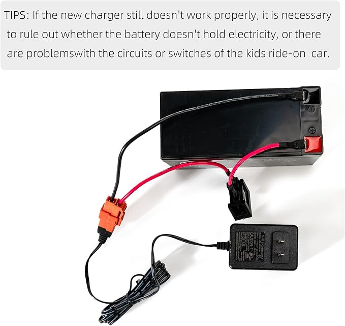 12 Volt Battery Charger for Ride On Toys and Battery Wire 12V Kids Ride On Car Charger,12V Electric Car Riding Toy Battery Power and Charging Socket Adapter Square Plug