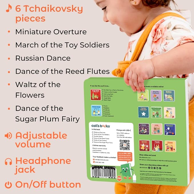 Cali's Books The Nutcracker Book for Children. Rechargeable USB Musical Book for Toddlers 1-3. The 6 Excerpts from Tchaikovsky's Nutcracker. Ballet Gift for Kids