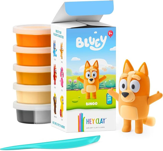 HEY CLAY Bluey & Friends - Air-Drying Clay for Kids - Arts and Crafts Creative Modeling Clay Kit Children Ages 4-8 (Bingo)