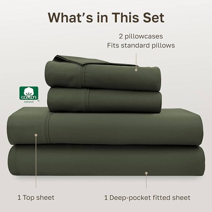 California Design Den Full Size Sheets Set - Soft 400 Thread Count Sateen, Natural 100% Cotton Full Bed Sheets Set, Deep Pockets with All Around Elastic for a Snug Fit, Durable Bedding - Forest Green