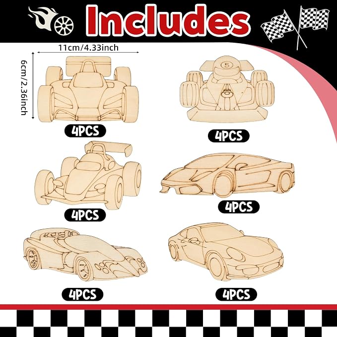 Bafeil 24 Set Race Car Party Favors - Painting Craft Kits with Thank You Cards for Boys Girls Toddler, Racing Cars Themed Birthday Party Decorations for One Two Fast Party Favors Goodie Bag Stuffers