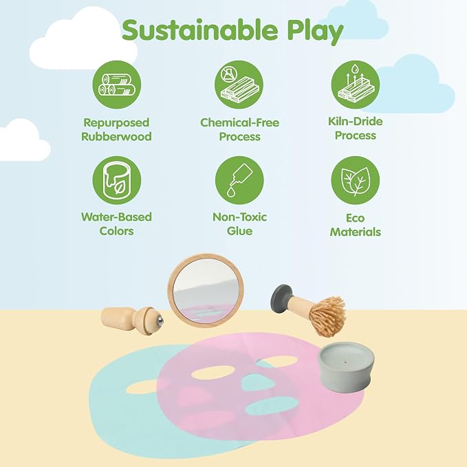 PlanToys® Wooden My Spa Time Playset | Montessori Pretend Play Spa Kit for Self Care, Role Play & Social Interaction | Fine Motor Skills, Emotional Development & Eco Friendly Toy