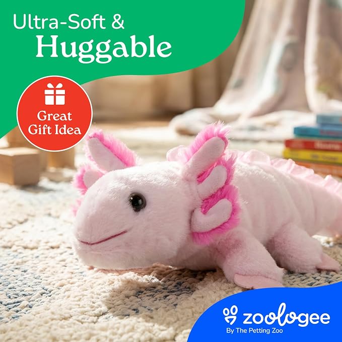 The Petting Zoo Axolotl Stuffed Animal Plushie, Gifts for Kids, Scoopz Sealife Animals, Pink Salamander Plush Toy, 8 inches