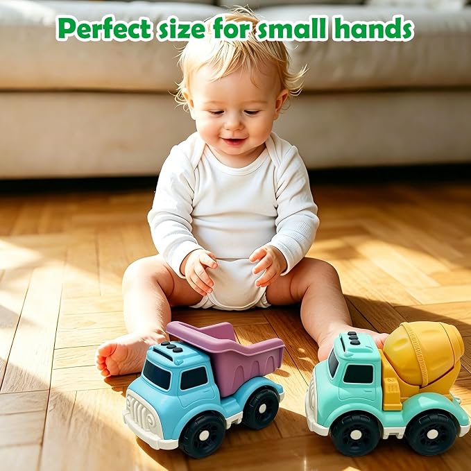 6.7" Push Cars Dump Truck & Cement Mixer Toy Cars for 1-3 Year Old, BPA/Phthalates/PVC Free, Recycled Plastic Dishwasher Safe, Toy Trucks for Toddlers 2-4, Birthday Gift for Boy Girl