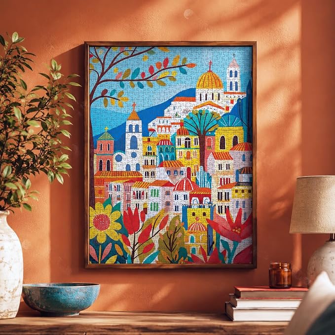 Cross & Glory - Charming Barcelona in Bloom - 1000 Piece Jigsaw Puzzle for Adults | Colorful Floral Folk Art Puzzle for Barcelona Lovers and Art Enthusiasts