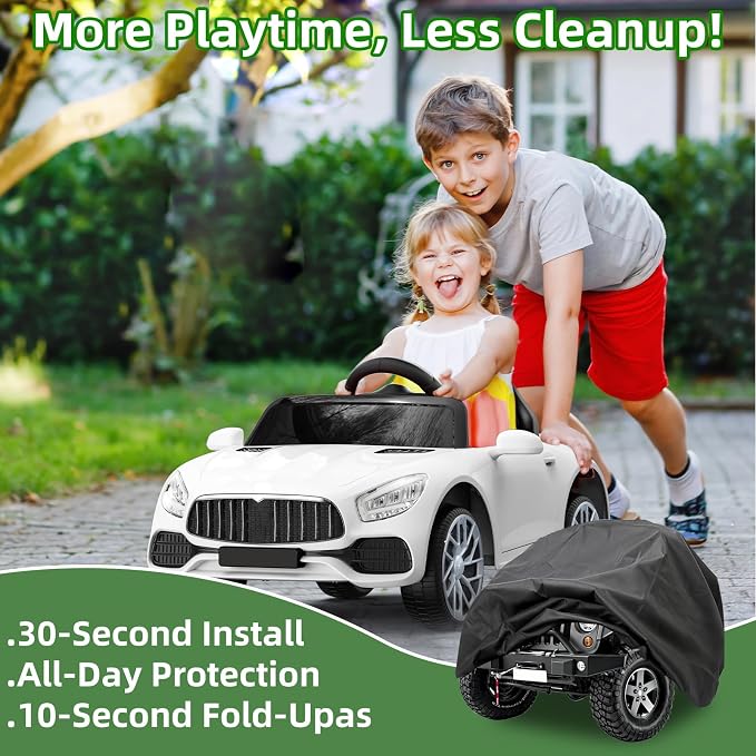 Kids Car Cover - Ride-On Car Truck Cover Waterproof, 420D Kids Ride on Toys with Adjustable Drawstring & Safety Buckles, Durable PU Coated Protection for Kids Electric Vehicles