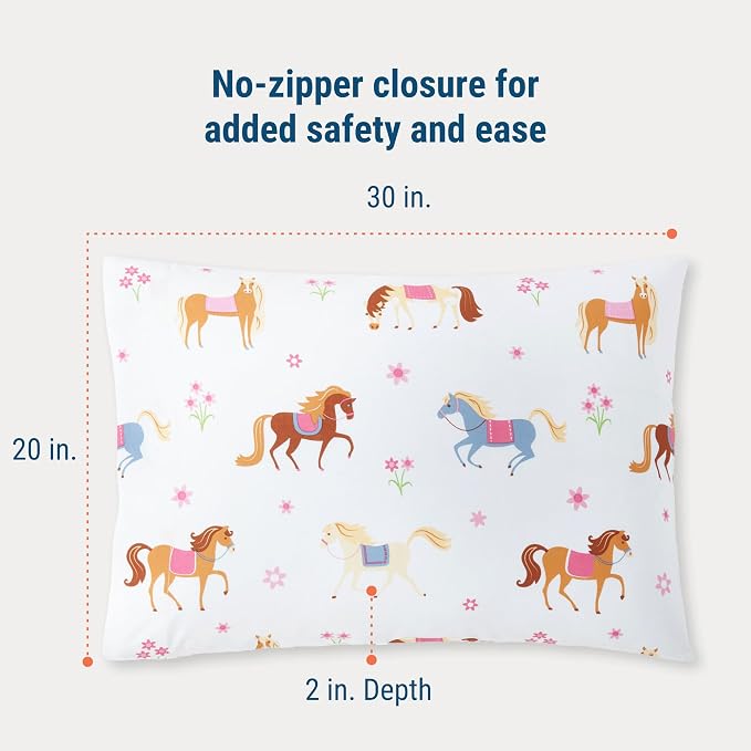Wildkin 100% Cotton Kids Pillowcase – Soft, Breathable & Standard Size (20x30) - Horses