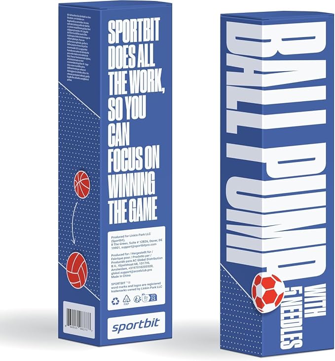 SPORTBIT Ball Pump for Sports Balls - Push & Pull Inflating System - Hand Pump for Exercise Balls - Volleyball Pump, Basketball Inflator, Ball Air Pump - Goes with 5 Needles Set