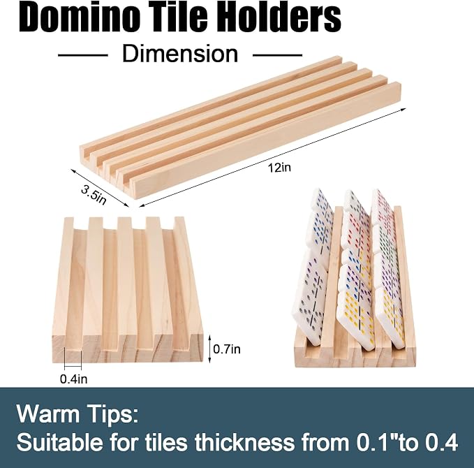 Soulchen Natural Wood Color Wooden Domino Racks Set of 8, Wood Domino Tiles Trays Holders Organizer for Mexican Train Classic Board Accessories, Dominoes Not Included (12 x 3.6 Inch)
