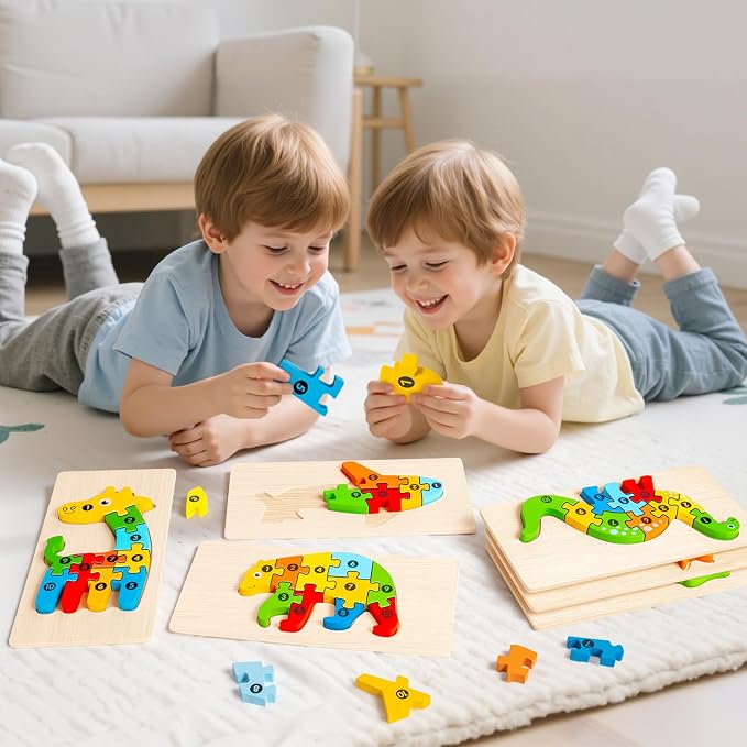 9 Pieces Montessori Wooden Puzzles for Toddlers - Jigsaw Puzzles in Gift Box, Educational Learning Toys for 3-5 Year Old Boys & Girls, Fine Motor Skills, Kids Puzzles Ages 3-5