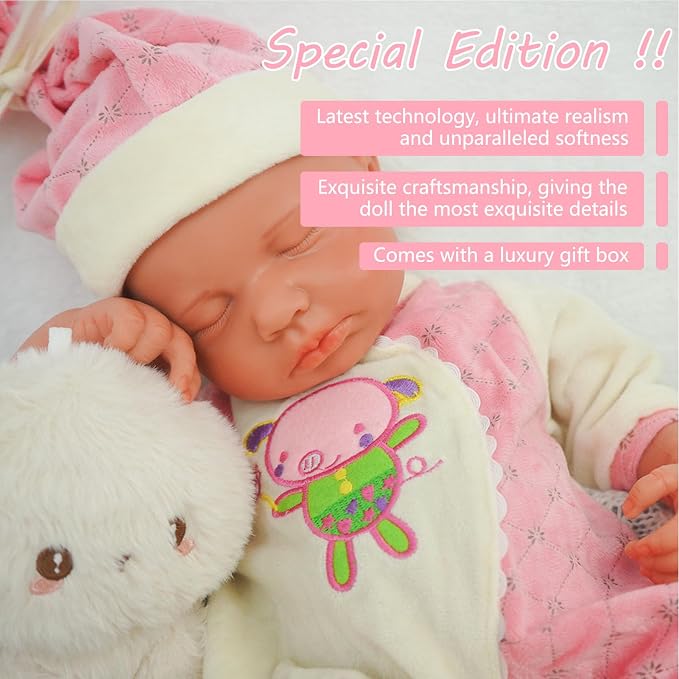 Girl 18.5 Inch, Reborn Baby Dolls Silicone Full Body, Full Silicone Baby Doll, Realistic Baby Dolls, Newborn, Not Vinyl, with Gift Box