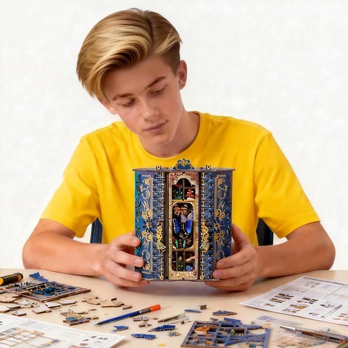 Insgen Cabinet of Curiosities Booknook Kit, DIY Miniature Dollhouse Set | 3D Wooden Puzzle with Lights, Bookshelf Diorama Decor, Building Set for Teens Women Book Lovers, Shelf Display Model