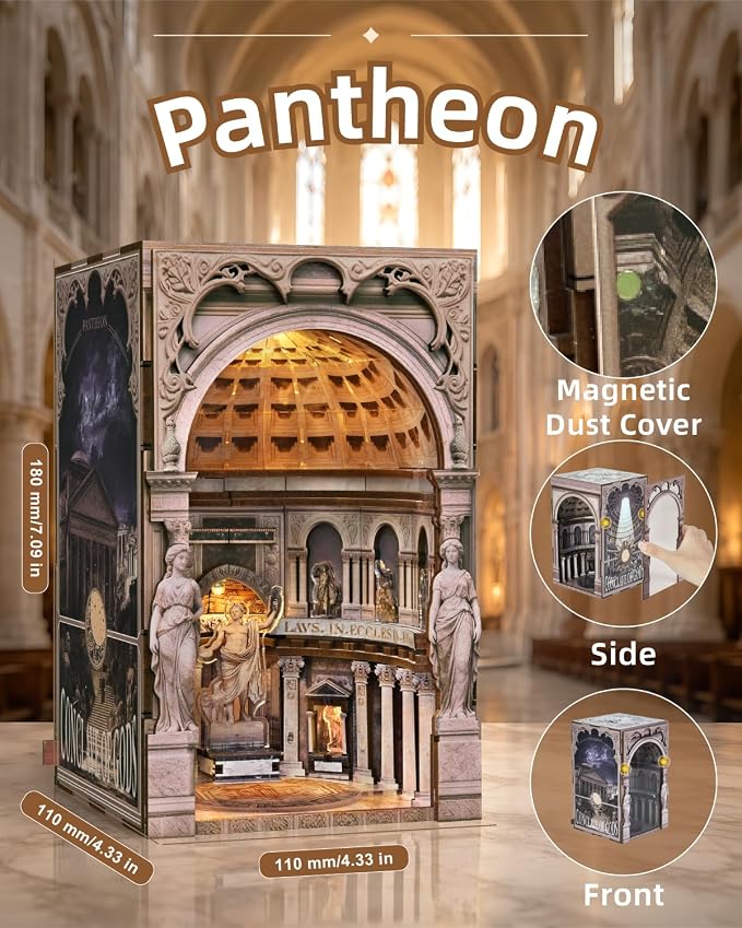 CCCDF DIY Dollhouse Kit | Ancient Roman Architecture Miniature Model with LED Light, Dust Cover, Moving Ceiling, 2-3 Hour Easy Assembly | Craft Gift for Adults Teens Home Decor (Pantheon)