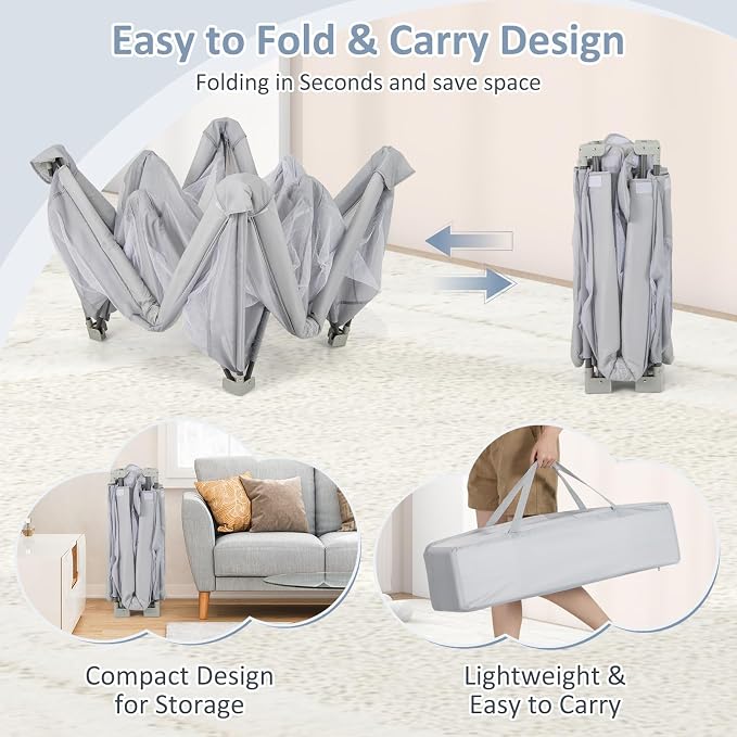 INFANS Foldable Baby Playpen with Mat, 59” x 59” Large Baby Play Yard for Infant with 50 Ocean Balls, 4 Handlers, Carry Bag, Indoor Outdoor Fence Toddler Activity Center (Gray, 59” x 59”)