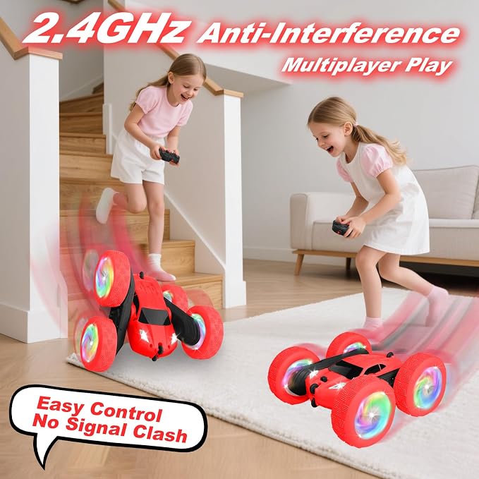 Remote Control Car, Outdoor Toys RC Cars for Kids Ages 6-12, 4WD Double Sided Stunt Vehicle with Upgraded USB-C Modular Batteries, 5 6 7 8 9 10+ Year Old Boy Birthday Red