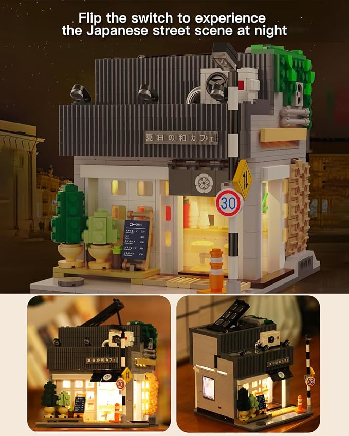 Japanese Summer Breeze Coffee House Building Block Set, MOC City Café Shop with LED Lights, Architecture Construction Model for Adults Teens Boys Girls (1108PCS)