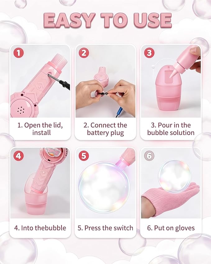 Fog Bubble Machine, Smoke Bubble Wand Machine Rechargeable with Lights & Sound Fog Game for Parties, Beaches, Summe (Pink)