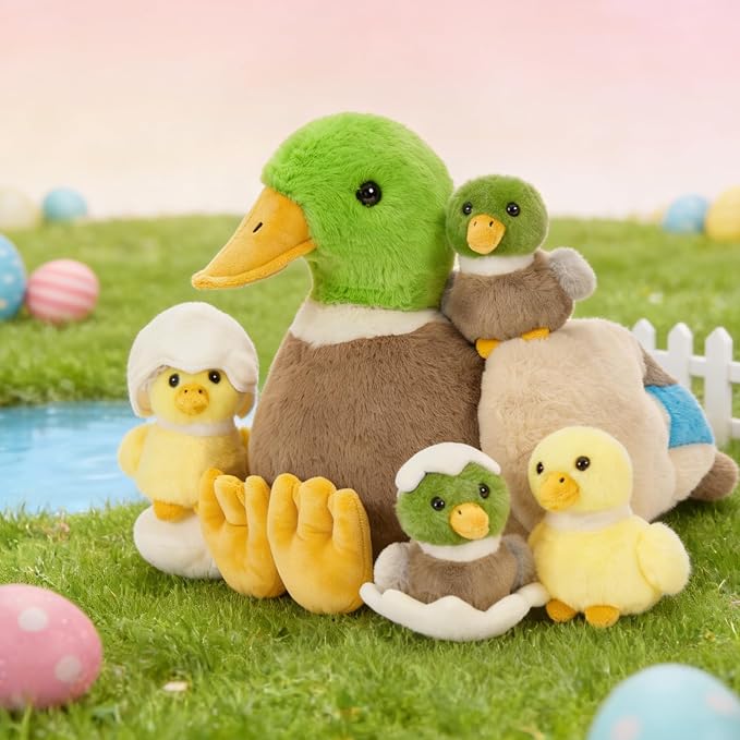 MaoGoLan 6Pcs Plush Duck Toys 16'' Mallard Mom with 4 Ducklings & Eggs Inside - Duck Stuffed Animals Bulk for Girls Valentines Gifts Party Favors Decorations Christmas Birthday