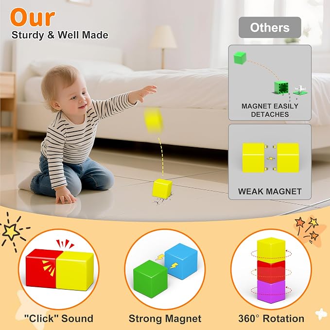 Large Magnetic Blocks Travel,20PCS 1.42in Building Blocks for Toddlers 3-5,Magnet Cubes for Toddlers,Sensory Montessori Toys Sets Learning Construction Squares Stem Toys for Boy,Girl,Kids,Kit,Gift,4-8