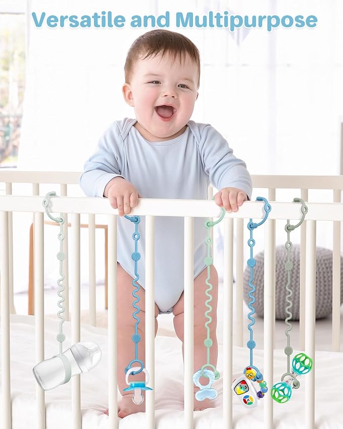 LittleHugs Toy Straps for Baby, Adjustable Toy Holder for Stroller Accessories, Silicone Tether Pacifier Clip, No Throw Travel Essential Leash for High Chair, Car Seat (boy-4 Pack)
