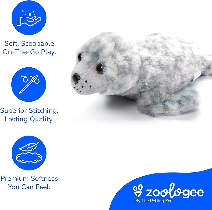 The Petting Zoo Harbor Seal Grey Stuffed Animal Plushie, Gifts for Kids, Scoopz Sealife Animals, Seal Plush Toy, 10 inches