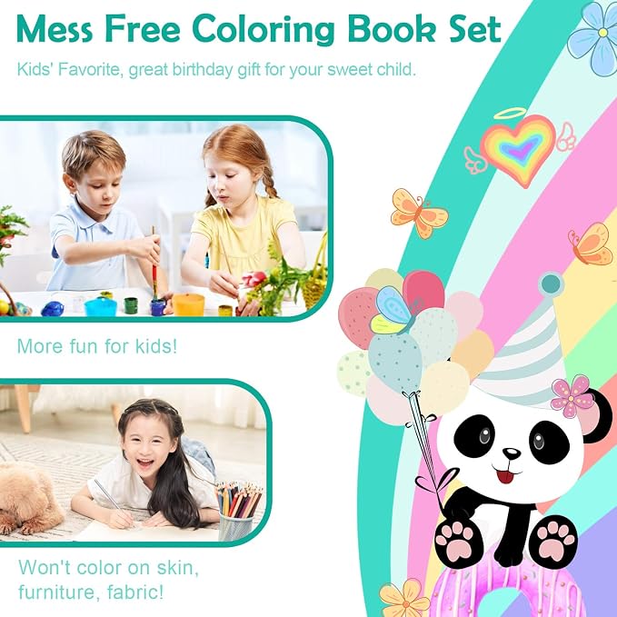 YOYTOO Panda Coloring Book Set with Coloring Pages & Colored Pencils, Art Supplies for Kids Ages 4-6-8, Arts Crafts Travel Coloring Kit for Girls 4 5 6 7 8 Year Old Birthday Gifts
