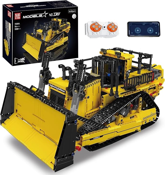 RC Bulldozer Building Set, 1508 Pcs Motorized Remote Control Construction Vehicle Model, 15084 STEM Engineering Blocks Toy for Adults 14+, APP and Controller Dual Control Collectible