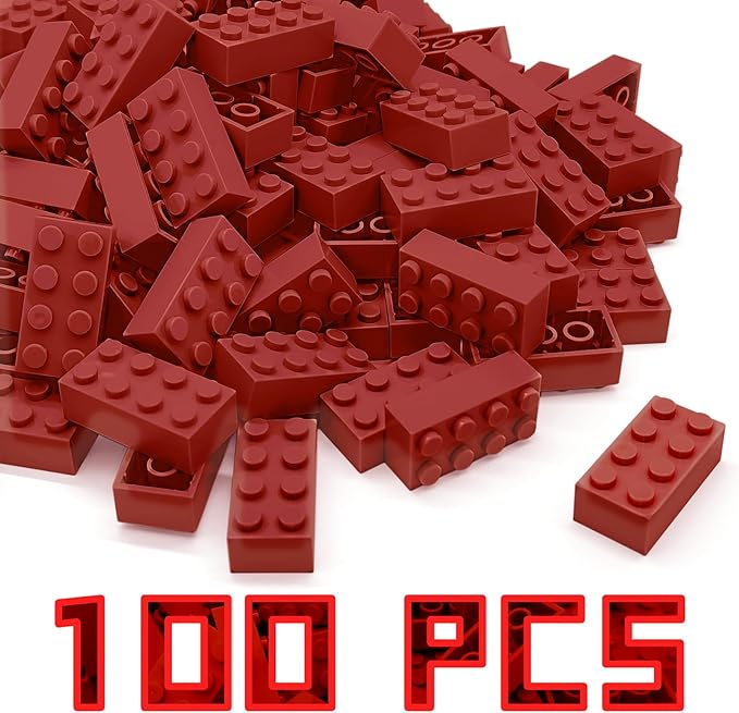 Classic Building Brick 2x4 100 Pieces, Compatible with LEGO 3001 Bulk Block Set, Creative Building Toy DIY, Suitable for Boys Girls and Teenagers Aged 6+ (Red)