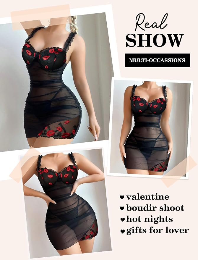 Avidlove Lingerie for Women Mesh Babydoll Lingeries Lace Chemise Floral Sleepwear Dress Sheer Exotic Boudoir Outfit S-XXL