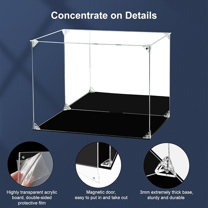 Acrylic Display Case for Collectibles Assemble Clear Acrylic Display Box with Mirrored Back, Alternative Glass Case for Action Figures Lego Model Doll Toys Display (15.7x12x12 inch, 40x30x30 cm)
