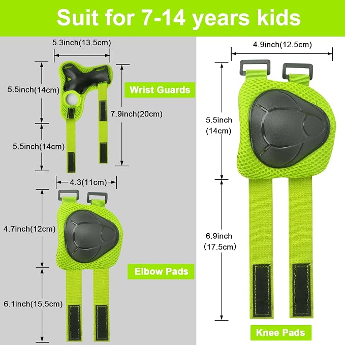 Kids/Youth Knee Pads and Elbow Pads Set with Wrist Guard 3 in 1 Kids Protective Gear Set for 3-14 Years for Skateboarding, Skiing, Cycling, BMX Biking, Running, Scooter