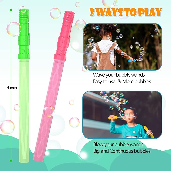 Inscraft 30 Pack 14’’ Big Bubble Wands, 8 Colors Bulk for Summer Toy, Outdoor / Indoor Activity Use, Easter, Birthday, Graduation, Shower, Bubbles Party Favors Supplies for Kids Toddlers