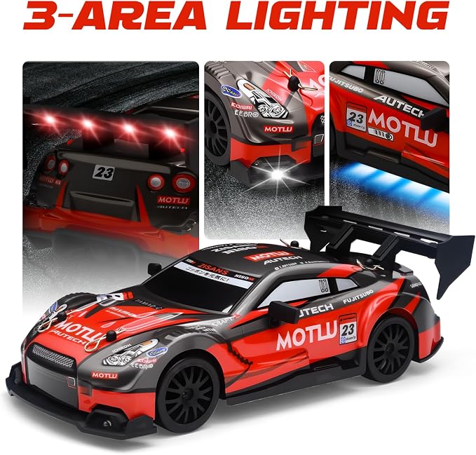 RC Drift Car, 1:24 Scale Remote Control Vehicle for Kids,2.4GHz 20KM/H 4WD High Speed RC Cars with LED Light, Two Batteries & Drifting Tires Racing Sport Toy Cars for Adults Boys Girls Kids 8606RD
