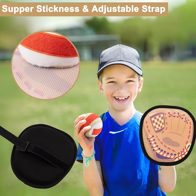 Toss and Catch Ball Game with Soft Balls & Sticky Baseball Gloves - Toys for Indoor, Outdoor, Yard, Beach, Pool, Camping - Birthday Gift for Boys, Girls, Toddler, Kids Ages 3-12 - Brown