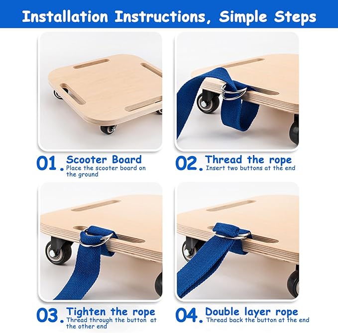 Kids Sitting Scooter Board with Universal Wheels and Handles, Safety Wooden Scooter for Kids Ages 3+ Manual Sport Scooters for Indoor & Gym Class