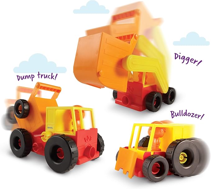 Learning Resources 1-2-3 Build It Construction Crew - Take Apart Construction Toys, Toddler Excavator Toy, Kids Dump Truck Toy, Tractor Toys for Kids 3-5, Building Sets for 4 Year Olds