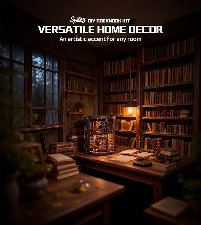Spilay DIY Miniature House Kit for Adults, Miniature Dollhouse Building Kit | With Warm Light & Detailed Furniture, Creative DIY Craft for Bookshelf Decor, Room Decoration & Gift Giving
