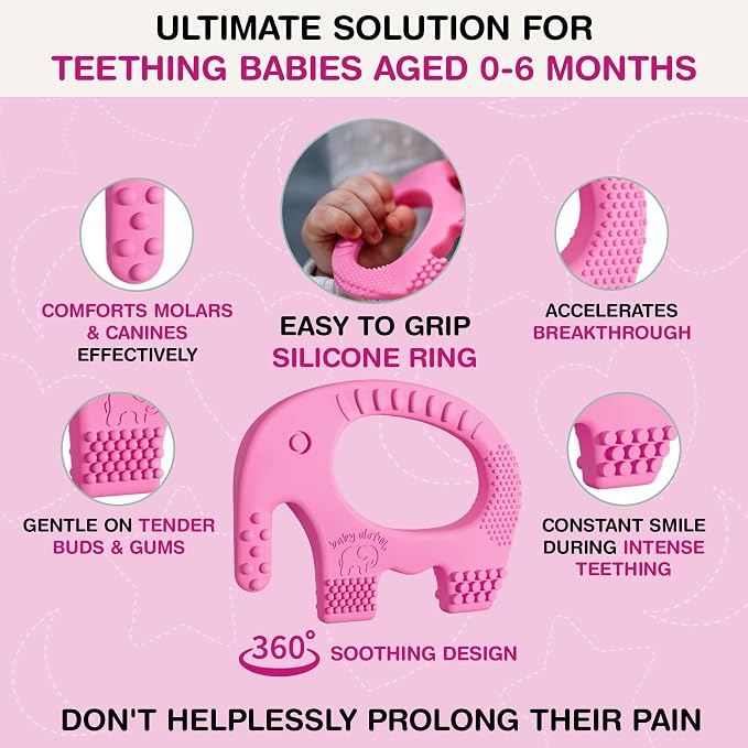 Baby Elefun Baby Teething Toys 5X Pain Relief Zero Delay 0-6 Months Pink